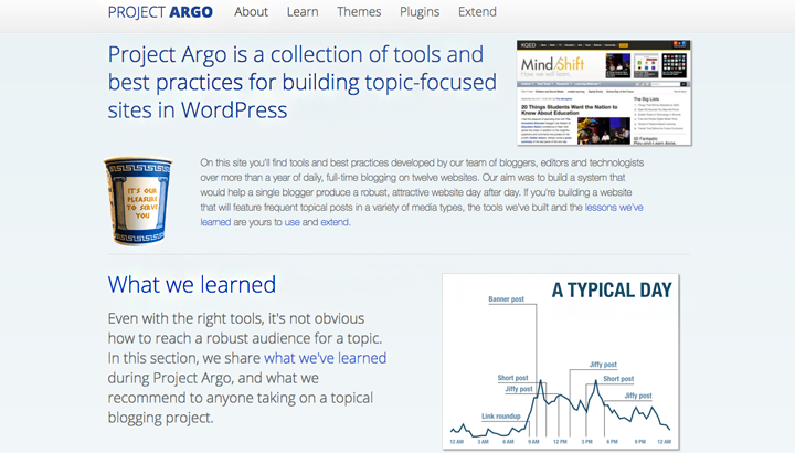 A screenshot of the home page for Project Argo